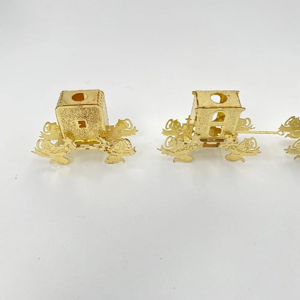 Vintage Gold Filigree Metal Angel and Carriage Christmas Ornament Set‎ 5pc